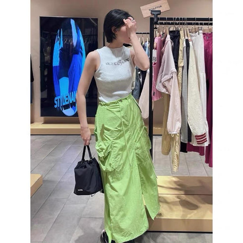 HELLO FASHION Slit Side Pocket Parachute Cargo Skirts